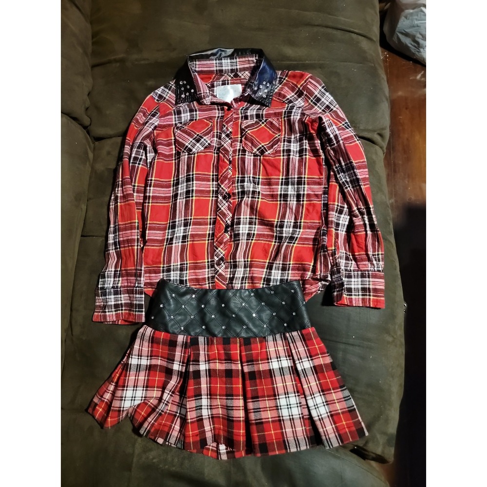 Justice red plaid‎ back to school outfit top and skort size 7